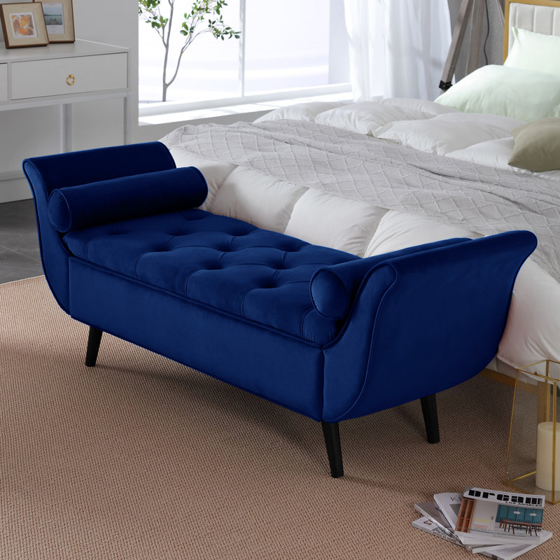 Velvet Upholstered Storage Bench Navy Blue